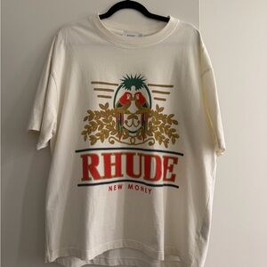 Rhude New Money Tee in Cream with Red and Gold